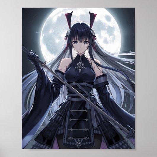 Full Moon Samurai — Elegant Dark Anime Warrior Gir Poster (Voorkant)
