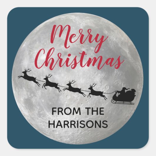 Full Moon Santa Sleigh Design Sticker Label (Voorkant)