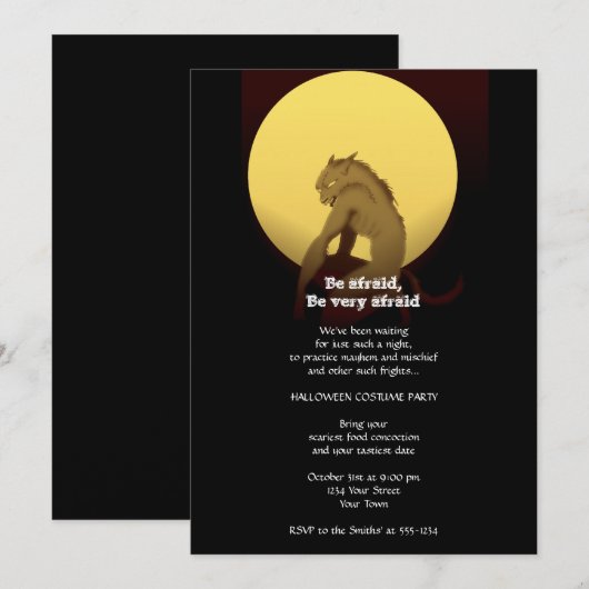 Full Moon Werewolf Halloween Party Kaart (Voorkant / Achterkant)