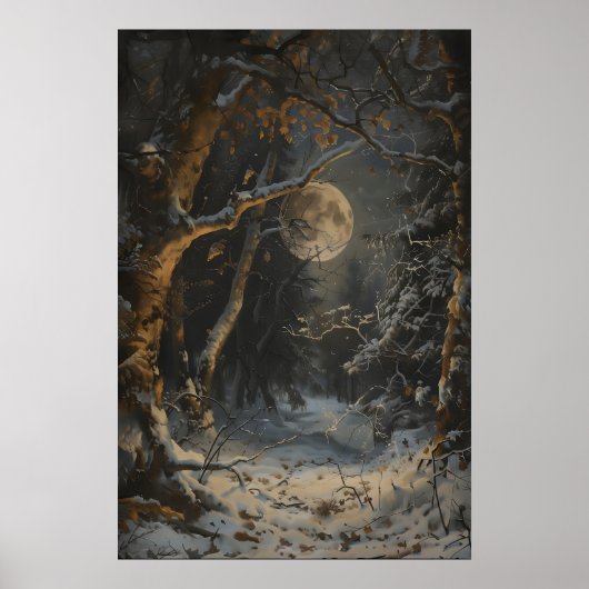 Full Moon Winter Dark Forest Art Print Dark (Voorkant)