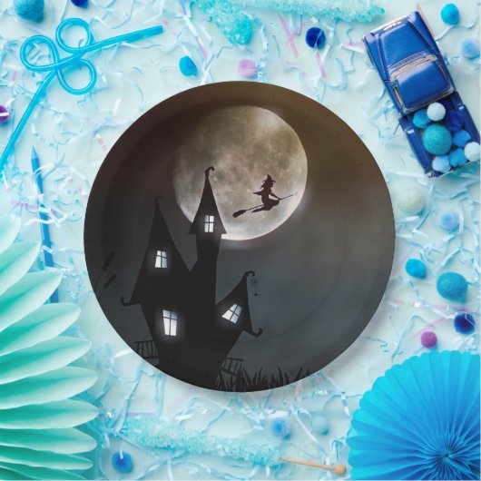 Full Moon Witch Halloween Papieren Bordje (Feest)