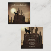 Full Moon Wolf Howling Desert Cactus Vierkante Visitekaartje (Voorkant / Achterkant)
