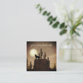 Full Moon Wolf Howling Desert Cactus Vierkante Visitekaartje (Staand voorkant)