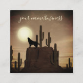 Full Moon Wolf Howling Desert Cactus Vierkante Visitekaartje (Voorkant)