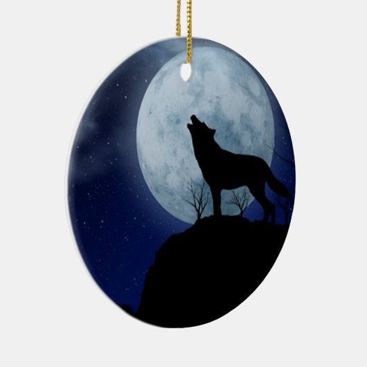 Full Moon Wolf Keramisch Ornament (Rechts)