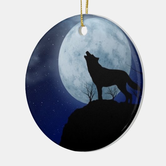 Full Moon Wolf Keramisch Ornament (Links)