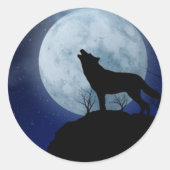 Full Moon Wolf Ronde Sticker (Voorkant)