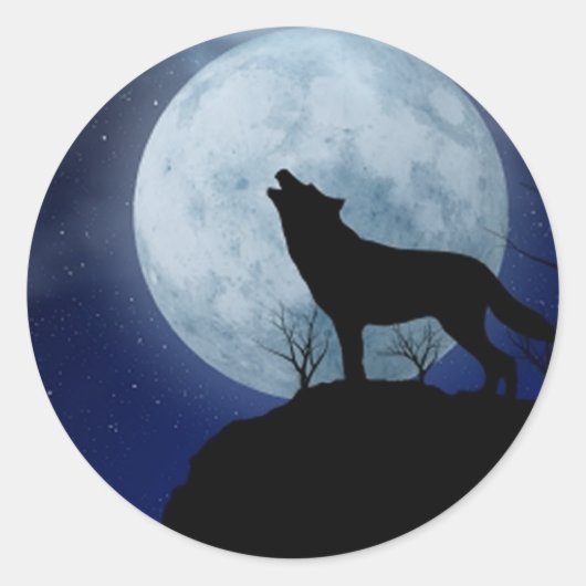 Full Moon Wolf Ronde Sticker (Voorkant)