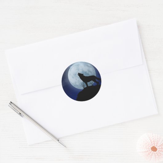Full Moon Wolf Ronde Sticker (Envelop)