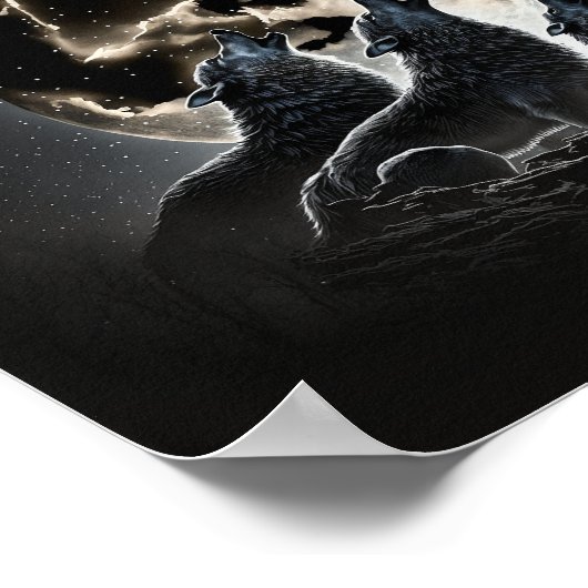 Full Moon Wolves Howling Poster (Hoek)