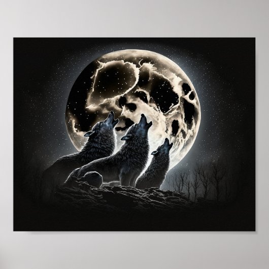 Full Moon Wolves Howling Poster (Voorkant)