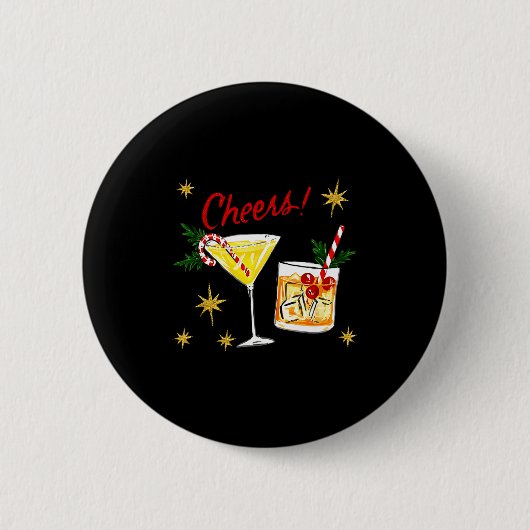 Full Of Holiday Srit Cheers Martini Christmas Drin Ronde Button 5,7 Cm (Voorkant)