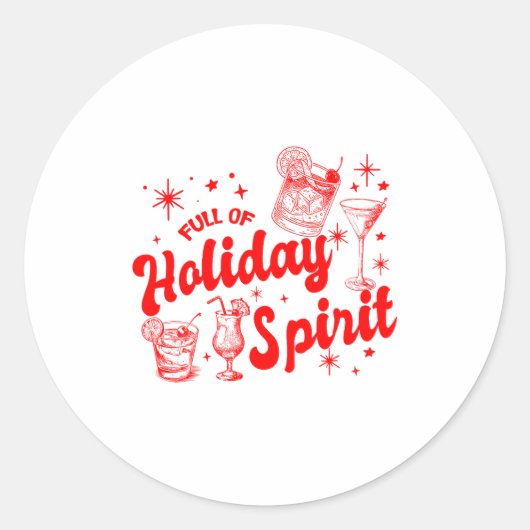 Full Of Holiday Srit Christmas Drinking Retro Tail Ronde Sticker (Voorkant)