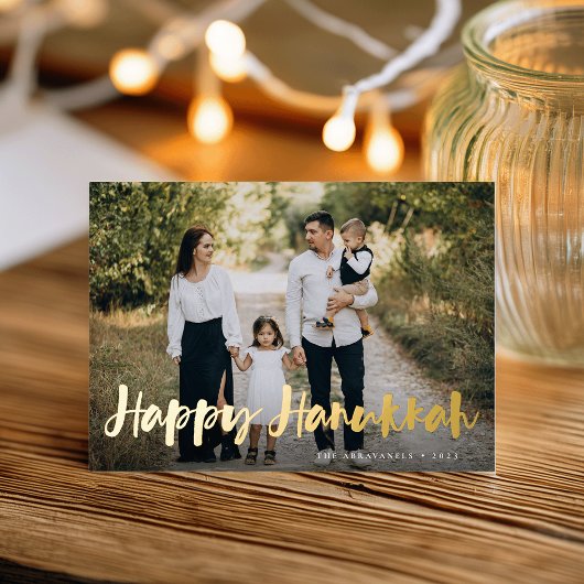 Full Photo Hanukkah in penseelscript Folie Feestdagenkaart