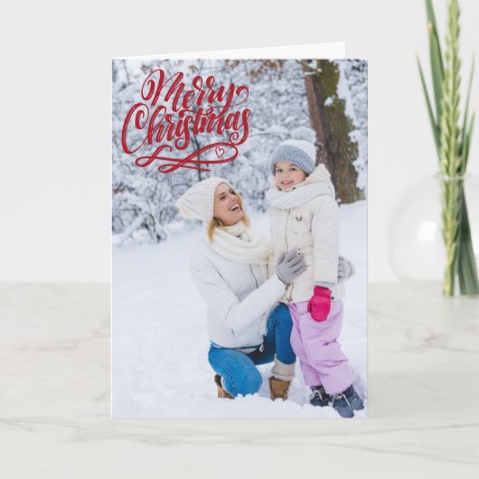 Full Photo Merry-kerstbedekking met rood script Feestdagen Kaart (Voorkant)