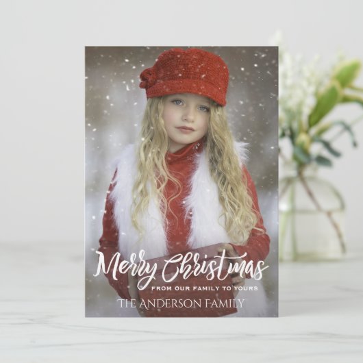 Full Photo Merry Kerstmis, Rustic Wood Feestdagenkaart (Staand voorkant)