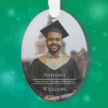 Full Photo Minimalist Graduation Oval Ornament<br><div class="desc">Personalize this modern oval shape photo graduation ornament front and back with your own text and photo. Features a minimalist design of a favorite photo of your choice with overlaid off-white text that allows the photo to shine. Ample blank space on the back to further personalize with your own sentiments...</div>