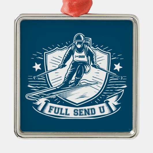 Full Send Universiteit Skiën Metalen Ornament (Voorkant)