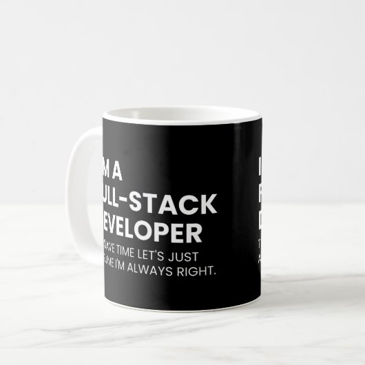 Full-Stack Ontwikkelaar Grappige Codeer Spreuk Koffiemok (Voorkant links)