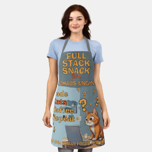 Full Stack Snack Codeer Kat Humor Design Schort