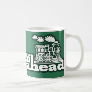 "Full Steam Ahead" groene stoomtrein logo mok