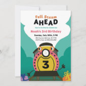 Full Steam Ahead voor 3e verjaardagsfeestje uitnod Kaart (Voorkant)