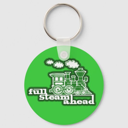 "Full stoomahead" heldere groene sleutelhanger (Voorkant)
