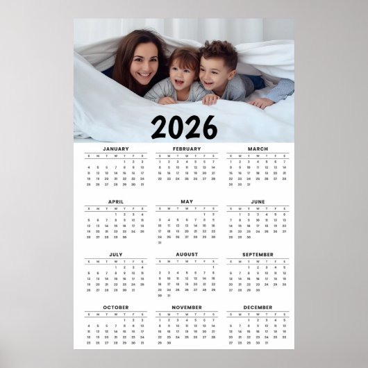 Full-Year Calendar with Customizable Photo  Poster (Voorkant)