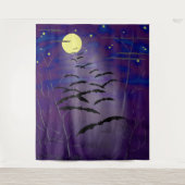 Full Yellow Moon Stars vliegende vliegende vleermu Wandkleed (Voorkant)