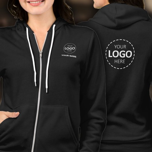 Full Zip Hoodie – Voor & Terug Logo, Naam, Zwart