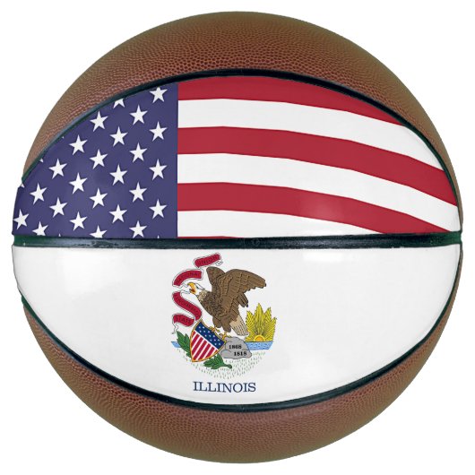 Fullsize Basketball met vlag van Illinois, Verenig Basketbal (Voorkant)