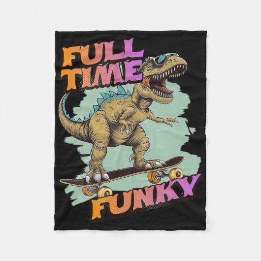 Fulltime Funky Grappige Dinosaur Skateboarden  Fleece Deken (Voorkant)