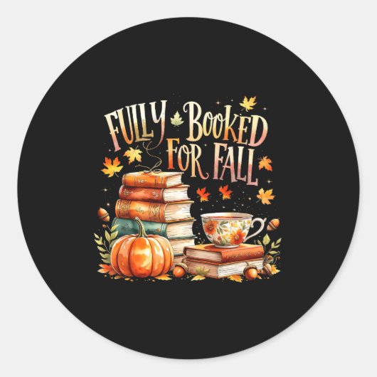 Fully Booked For Fall Cozy Autumn Reading Gift Ronde Sticker (Voorkant)