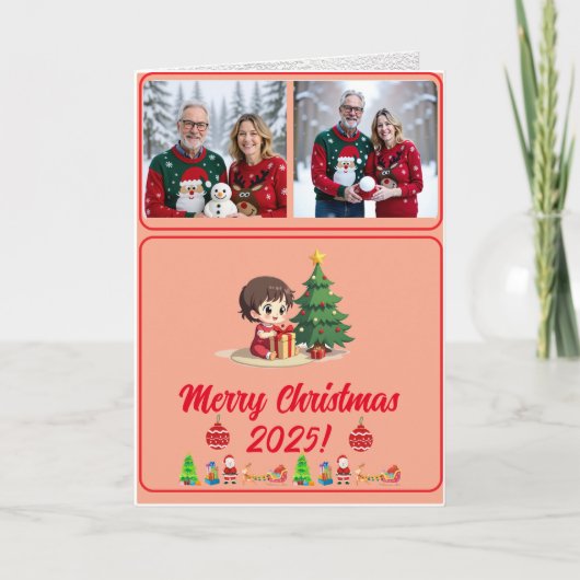 Fully Custom 2 Photo Traditional Folded Xmas Card Bedankkaart (Voorkant)