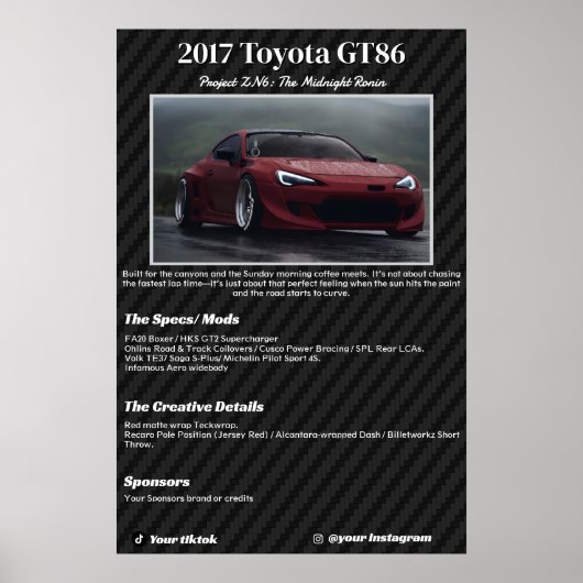 Fully custom Car Show Spec Board Poster (Voorkant)