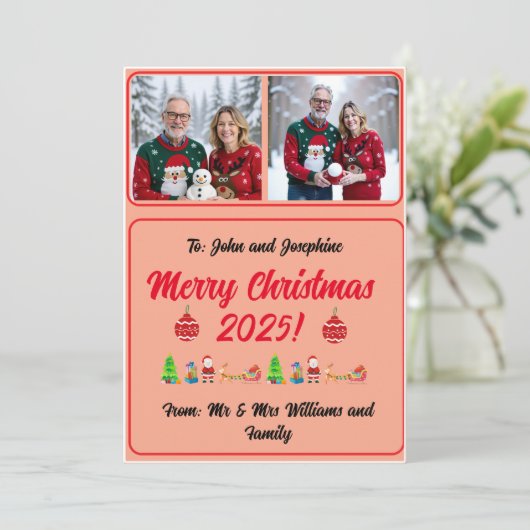 Fully Customisable 2 Photo Traditional Xmas Card (Staand voorkant)