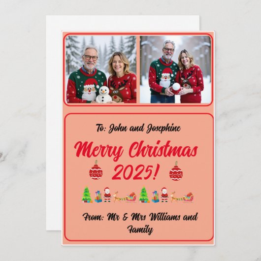 Fully Customisable 2 Photo Traditional Xmas Card (Voorkant / Achterkant)