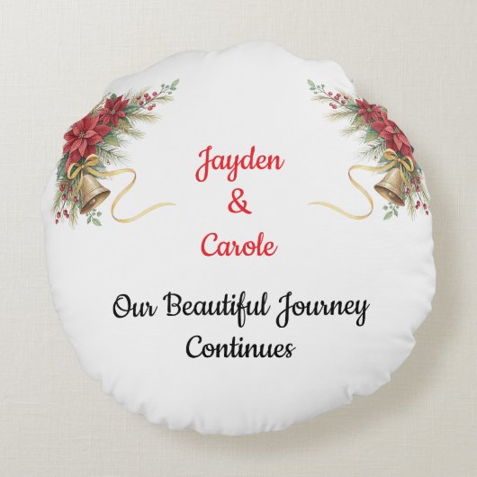 Fully customizable first Christmas ornament Rond Kussen (Achterkant)