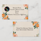 Fully editable Elegant Peach Floral Business Card Visitekaartje (Voorkant / Achterkant)