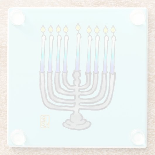 Fully Lit Menorah Giftable Glass Onderzetter (Achterkant)