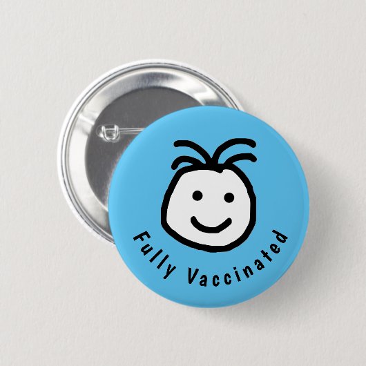 Fully Vaccination Text Blue Ronde Button 5,7 Cm (Voorkant /achterkant)