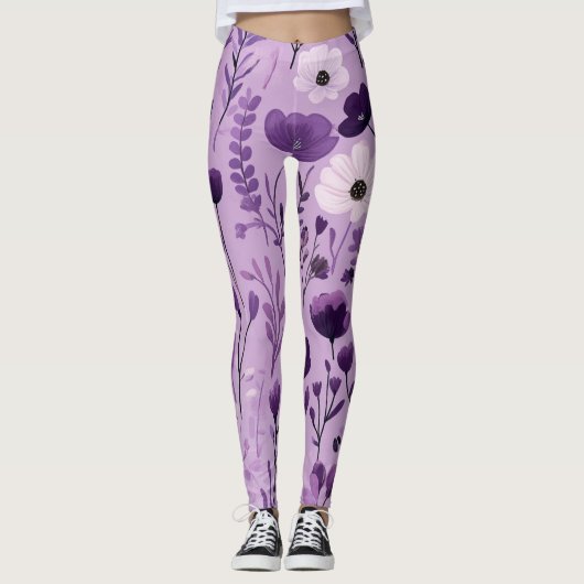 Fulsieke bloemenvinteling in paars voor retro-deco leggings (Voorkant)
