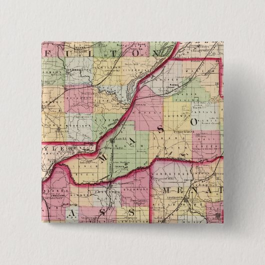 Fulton, Mason, Cass, Menard County Vierkante Button 5,1 Cm (Voorkant)