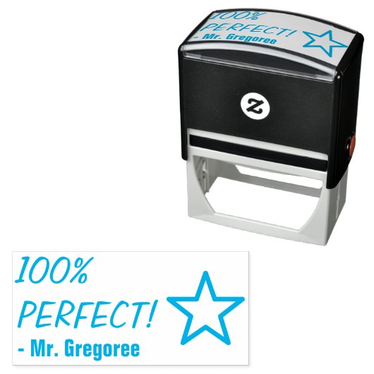 Fun "100% PERFECT!" + Rubberstempel onderwijsnaam Zelfinktende Stempel (In situ)