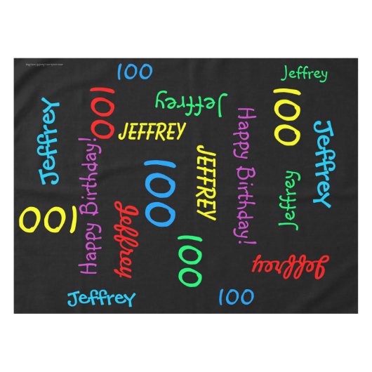 FUN 100th Birthday Party, Repeating Names Black Tafelkleed (Voorkant (Horizontaal))
