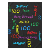 FUN 100th Birthday Party, Repeating Names Black Tafelkleed (Voorkant)