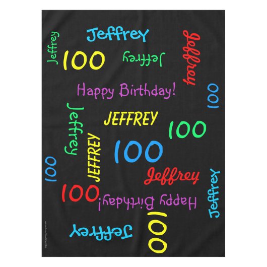 FUN 100th Birthday Party, Repeating Names Black Tafelkleed (Voorkant)