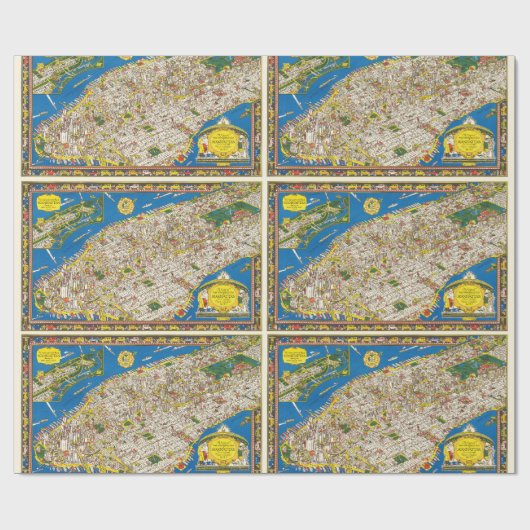 Fun  1926 teruggezette Pictorial Manhattan Map Cadeaupapier (Vlak)