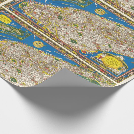 Fun  1926 teruggezette Pictorial Manhattan Map Cadeaupapier (Hoek)