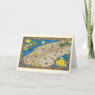 Fun  1926 teruggezette Pictorial Manhattan Map Kaart